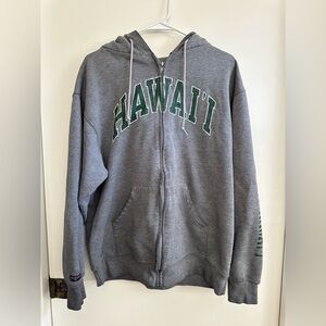 Gray Zip-Up Hoodie with Green 'Hawaii' Print